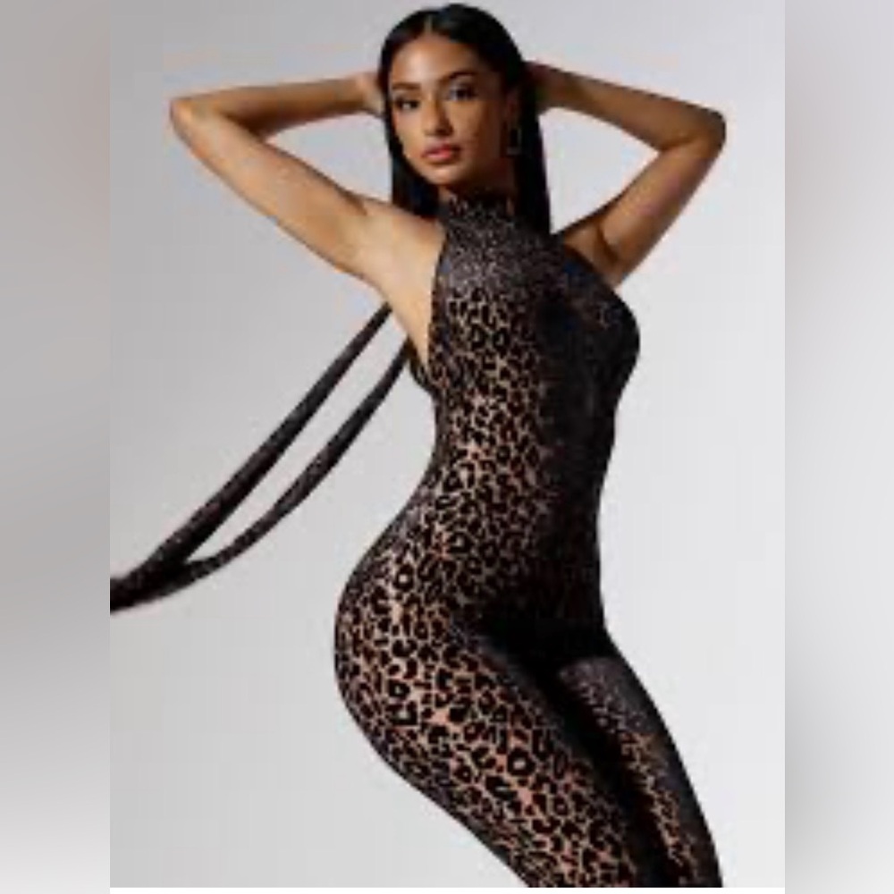 Naked Wardrobe Black Burnout Open Back Jumpsuit Sheer